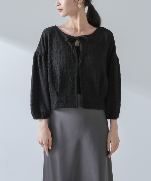 NANO universe（ナノユニバース）の「前後2WAYふくれジャガードカットトップス（Tシャツ/カットソー・レディース・グリーン/ブラック/オフホワイト・FREE）」の10枚目の写真