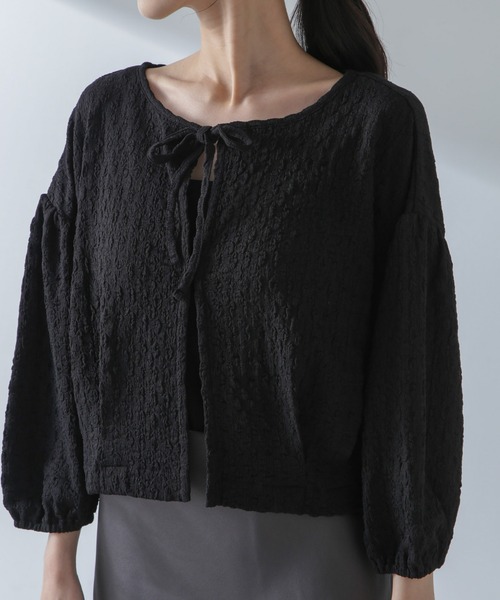 NANO universe（ナノユニバース）の「前後2WAYふくれジャガードカットトップス（Tシャツ/カットソー・レディース・グリーン/ブラック/オフホワイト・FREE）」の6枚目の写真