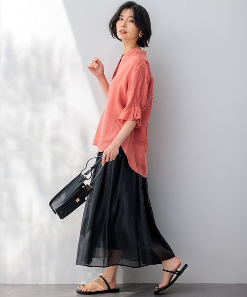 23区(ニジュウサンク)の「【洗える】LIBECOリネン デザインスリーブ ブラウス(シャツ/ブラウス・レディース・ふじ色系/オールドローズ系/ネイビー系/ダークブラウン系/ホワイト系・38)」の22枚目の写真
