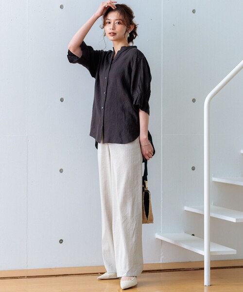 23区(ニジュウサンク)の「【洗える】LIBECOリネン デザインスリーブ ブラウス(シャツ/ブラウス・レディース・ふじ色系/オールドローズ系/ネイビー系/ダークブラウン系/ホワイト系・38)」の20枚目の写真