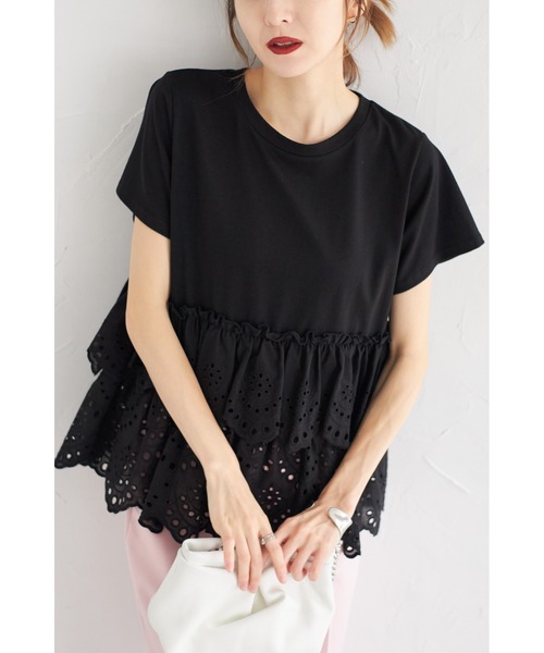 &. NOSTALGIA(アンドドットノスタルジア)の「【ZOZO限定】スカラップレースティアードトップス(Tシャツ/カットソー・レディース・オフホワイト/ブラック・M)」の7枚目の写真