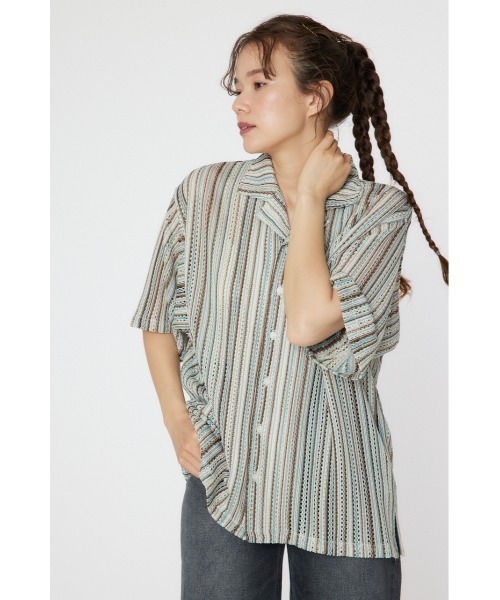 Rodeo Crowns(ロデオクラウンズ)の「マルチストライプレースシャツ(シャツ/ブラウス・レディース・オレンジ系その他/ブルー系その他/レッド系その他・MEDIUM/LARGE)」の2枚目の写真