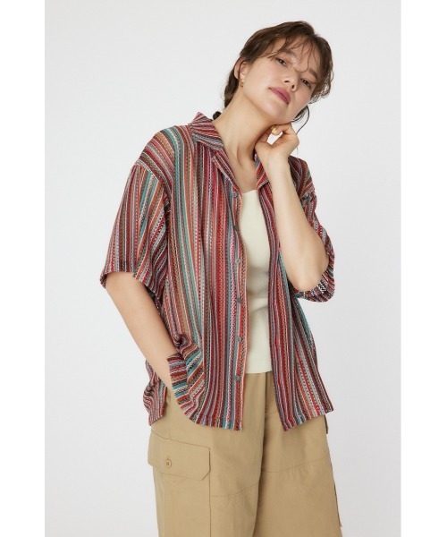 Rodeo Crowns(ロデオクラウンズ)の「マルチストライプレースシャツ(シャツ/ブラウス・レディース・オレンジ系その他/ブルー系その他/レッド系その他・MEDIUM/LARGE)」の3枚目の写真