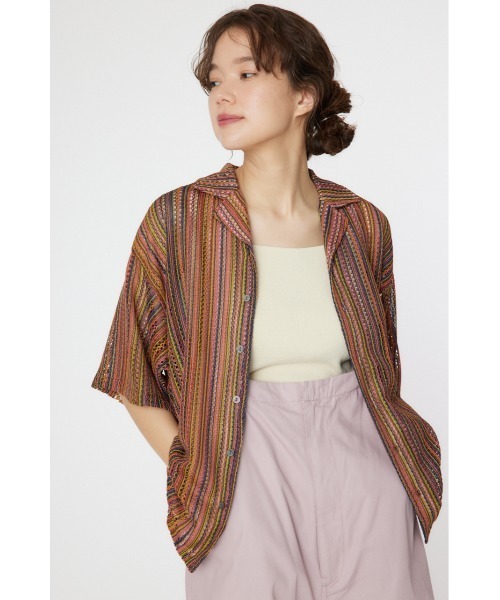 Rodeo Crowns(ロデオクラウンズ)の「マルチストライプレースシャツ(シャツ/ブラウス・レディース・オレンジ系その他/ブルー系その他/レッド系その他・MEDIUM/LARGE)」の1枚目の写真