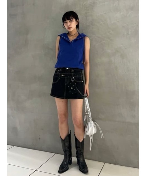 SLY(スライ)の「BACK OPEN HOODIE バック オープン フーディ(パーカー・レディース・ブルー/ブラック・FREE)」の22枚目の写真