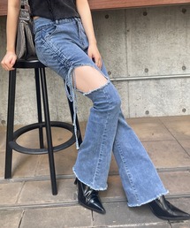 サイドカットリボンデニムパンツ