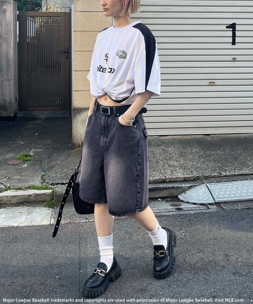   ブラック デニム ペインター バギーパンツ ハーフ BACK TO THE FIELD（バック トゥー ザ フィールド）の「【MLB