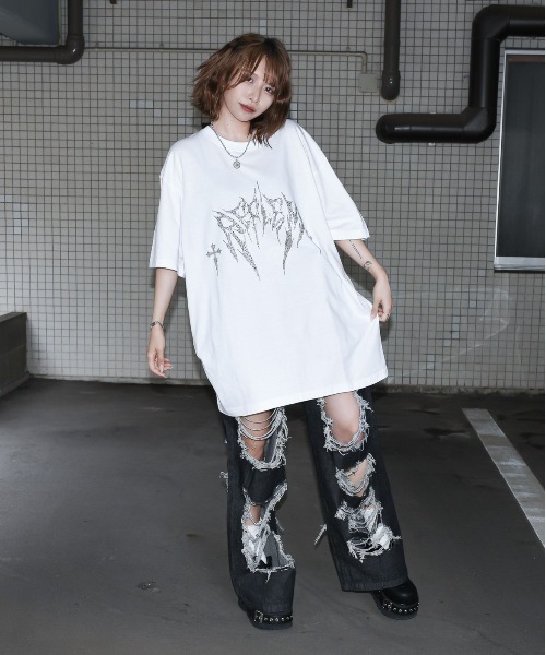 『REFLEM/レフレム』ロゴラインストーンTシャツ/ハーフスリーブカットソー REFLEM/レフレム』ウイングクロスプリントL/S Tee/ロング
