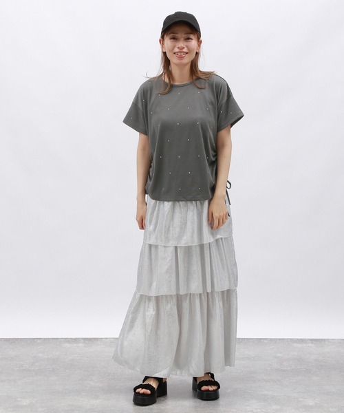 LAKOLE(ラコレ)の「メタルシャーリングプルオーバー半袖 / 127797(Tシャツ/カットソー・レディース・オフホワイト/チャコール/ベージュ・MEDIUM/SMALL)」の12枚目の写真