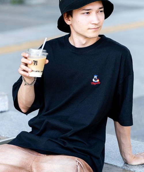 Rocky Monroe（ロッキーモンロー）の「Mojer League モジャーリーグ オーバーサイズワンポイント刺繍ヒゲおじ半袖Tシャツ（Tシャツ/カットソー・メンズ・ホワイト/ブラック/ネイビー/ブルー/ミント/ホワイト系/ホワイト系1/ホワイト系2/ホワイト系3/ホワイト系4/ブラック系/ブラック系1/ブラック系2/ブラック系3/ブラック系4/グリーン系/グリーン系1/ネイビー系・M/L/XL）」の9枚目の写真