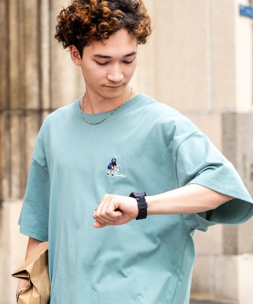 Rocky Monroe（ロッキーモンロー）の「Mojer League モジャーリーグ オーバーサイズワンポイント刺繍ヒゲおじ半袖Tシャツ（Tシャツ/カットソー・メンズ・ホワイト/ブラック/ネイビー/ブルー/ミント/ホワイト系/ホワイト系1/ホワイト系2/ホワイト系3/ホワイト系4/ブラック系/ブラック系1/ブラック系2/ブラック系3/ブラック系4/グリーン系/グリーン系1/ネイビー系・M/L/XL）」の15枚目の写真