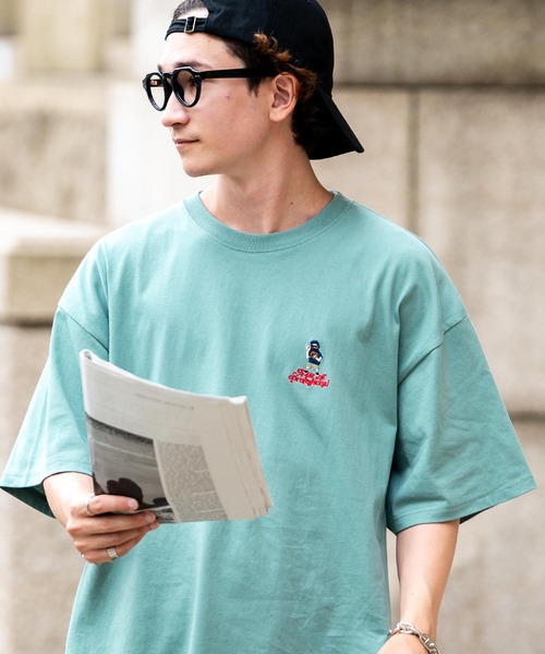 Rocky Monroe（ロッキーモンロー）の「Mojer League モジャーリーグ オーバーサイズワンポイント刺繍ヒゲおじ半袖Tシャツ（Tシャツ/カットソー・メンズ・ホワイト/ブラック/ネイビー/ブルー/ミント/ホワイト系/ホワイト系1/ホワイト系2/ホワイト系3/ホワイト系4/ブラック系/ブラック系1/ブラック系2/ブラック系3/ブラック系4/グリーン系/グリーン系1/ネイビー系・M/L/XL）」の14枚目の写真