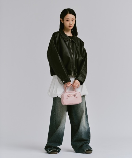 FEKETE（フェケテ）の「VINTAGE CROPPED DOUBLE ZIP-UP BLOUSON / クロップドダブルジップアップブルゾン（ブルゾン・レディース・アイボリー/ブラック/ブラウン・SMALL/MEDIUM/LARGE）」の9枚目の写真