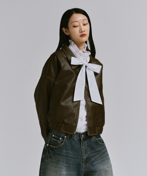 FEKETE（フェケテ）の「VINTAGE CROPPED DOUBLE ZIP-UP BLOUSON / クロップドダブルジップアップブルゾン（ブルゾン・レディース・アイボリー/ブラック/ブラウン・SMALL/MEDIUM/LARGE）」の13枚目の写真