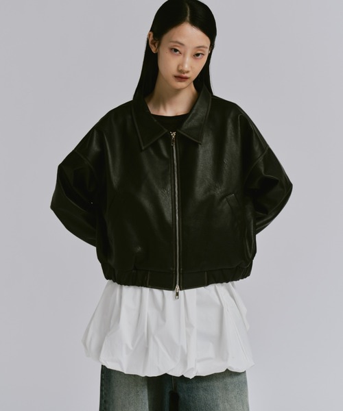 FEKETE（フェケテ）の「VINTAGE CROPPED DOUBLE ZIP-UP BLOUSON / クロップドダブルジップアップブルゾン（ブルゾン・レディース・アイボリー/ブラック/ブラウン・SMALL/MEDIUM/LARGE）」の7枚目の写真