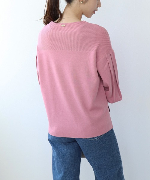 ebure ピンク リブ編み 長袖セーター　新品未着用　タグ付き ニット セーター 袖リボン付きリブ編みニットトップス