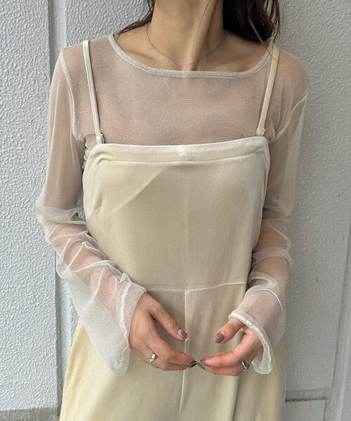 mline（エムライン）の「[mline]チュールギャザートップス（Tシャツ/カットソー・レディース・ブルー/アイボリー/ブラック/ピンク/ゴールド・FREE）」の5枚目の写真