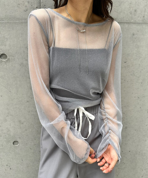 mline（エムライン）の「[mline]チュールギャザートップス（Tシャツ/カットソー・レディース・ブルー/アイボリー/ブラック/ピンク/ゴールド・FREE）」の3枚目の写真