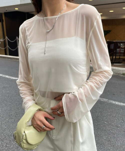 mline（エムライン）の「[mline]チュールギャザートップス（Tシャツ/カットソー・レディース・ブルー/アイボリー/ブラック/ピンク/ゴールド・FREE）」の7枚目の写真