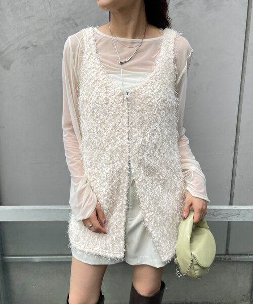 mline（エムライン）の「[mline]チュールギャザートップス（Tシャツ/カットソー・レディース・ブルー/アイボリー/ブラック/ピンク/ゴールド・FREE）」の8枚目の写真