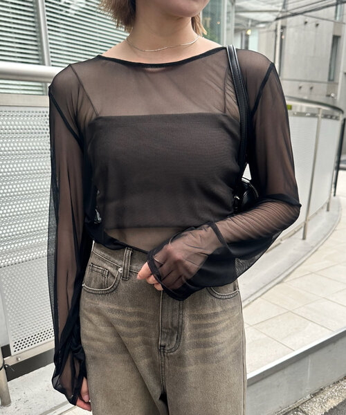 mline（エムライン）の「[mline]チュールギャザートップス（Tシャツ/カットソー・レディース・ブルー/アイボリー/ブラック/ピンク/ゴールド・FREE）」の9枚目の写真