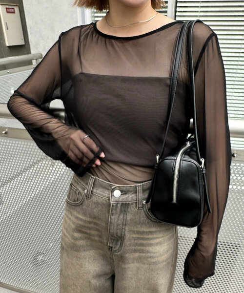 mline（エムライン）の「[mline]チュールギャザートップス（Tシャツ/カットソー・レディース・ブルー/アイボリー/ブラック/ピンク/ゴールド・FREE）」の10枚目の写真