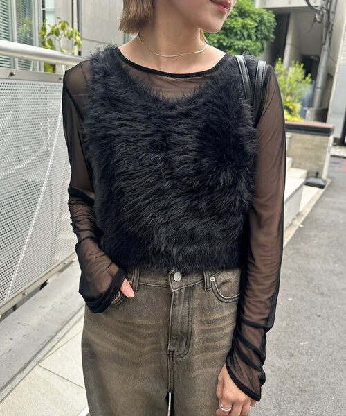 mline（エムライン）の「[mline]チュールギャザートップス（Tシャツ/カットソー・レディース・ブルー/アイボリー/ブラック/ピンク/ゴールド・FREE）」の11枚目の写真