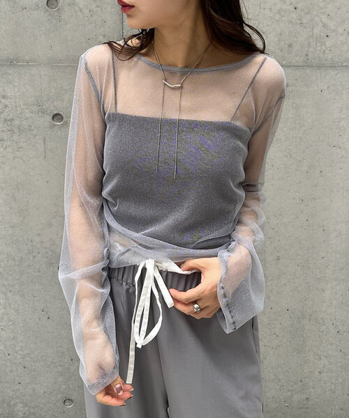 mline（エムライン）の「[mline]チュールギャザートップス（Tシャツ/カットソー・レディース・ブルー/アイボリー/ブラック/ピンク/ゴールド・FREE）」の14枚目の写真