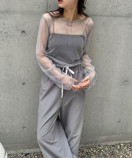 mline（エムライン）の「[mline]チュールギャザートップス（Tシャツ/カットソー・レディース・ブルー/アイボリー/ブラック/ピンク/ゴールド・FREE）」の15枚目の写真