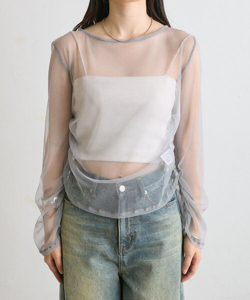 mline（エムライン）の「[mline]チュールギャザートップス（Tシャツ/カットソー・レディース・ブルー/アイボリー/ブラック/ピンク/ゴールド・FREE）」の16枚目の写真