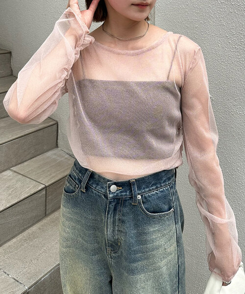 mline（エムライン）の「[mline]チュールギャザートップス（Tシャツ/カットソー・レディース・ブルー/アイボリー/ブラック/ピンク/ゴールド・FREE）」の22枚目の写真