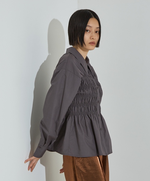 NOMINE（ノミネ）の「ビスチェ風 シャーリング シャツ（シャツ/ブラウス・レディース・ボルドー/サックスブルー/チャコールグレー・フリー）」の10枚目の写真