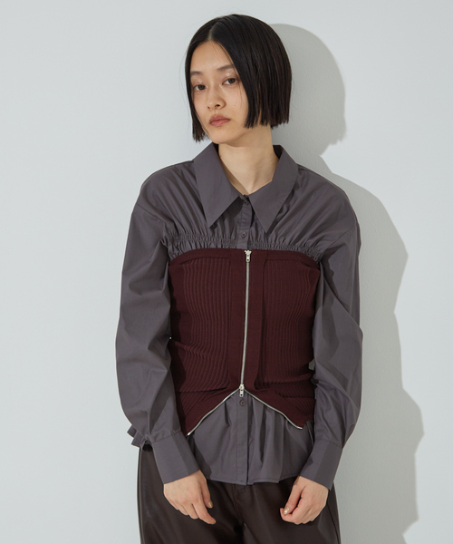 NOMINE（ノミネ）の「ビスチェ風 シャーリング シャツ（シャツ/ブラウス・レディース・ボルドー/サックスブルー/チャコールグレー・フリー）」の12枚目の写真