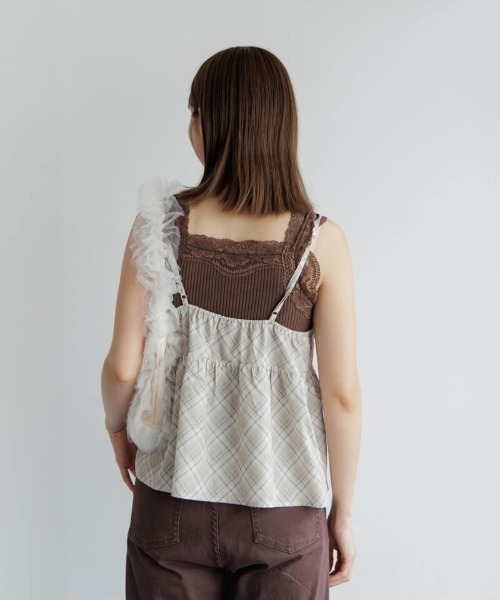 flower(フラワー)の「シルキーチェックビスチェ(キャミソール・レディース・ベージュ/ミント・FREE)」の5枚目の写真
