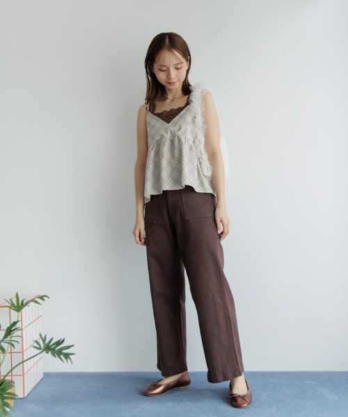 flower(フラワー)の「シルキーチェックビスチェ(キャミソール・レディース・ベージュ/ミント・FREE)」の7枚目の写真