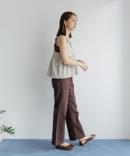 flower(フラワー)の「シルキーチェックビスチェ(キャミソール・レディース・ベージュ/ミント・FREE)」の8枚目の写真