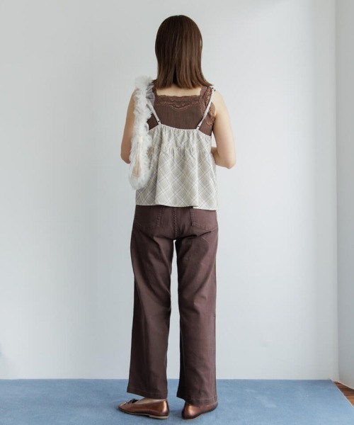 flower(フラワー)の「シルキーチェックビスチェ(キャミソール・レディース・ベージュ/ミント・FREE)」の9枚目の写真