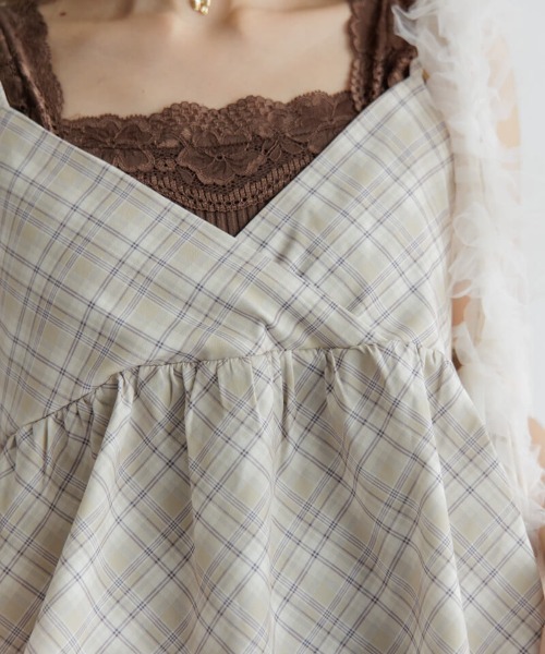 flower(フラワー)の「シルキーチェックビスチェ(キャミソール・レディース・ベージュ/ミント・FREE)」の10枚目の写真