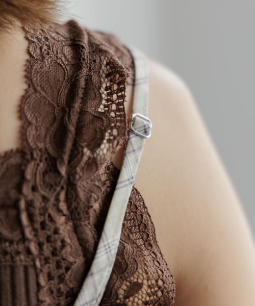 flower(フラワー)の「シルキーチェックビスチェ(キャミソール・レディース・ベージュ/ミント・FREE)」の12枚目の写真