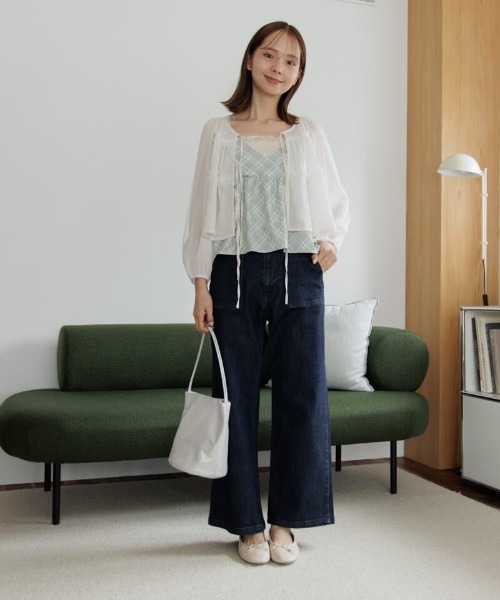 flower(フラワー)の「シルキーチェックビスチェ(キャミソール・レディース・ベージュ/ミント・FREE)」の13枚目の写真