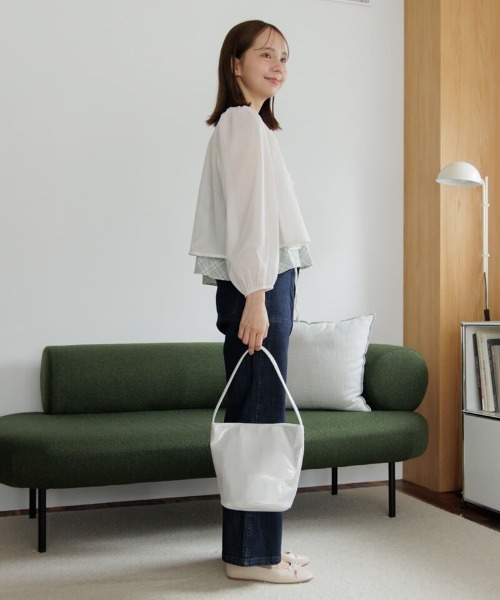 flower(フラワー)の「シルキーチェックビスチェ(キャミソール・レディース・ベージュ/ミント・FREE)」の15枚目の写真