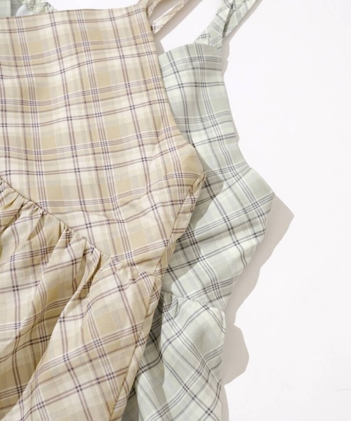flower(フラワー)の「シルキーチェックビスチェ(キャミソール・レディース・ベージュ/ミント・FREE)」の20枚目の写真