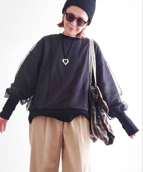 notch.（ノッチ）の「【notch.by yui】チュール＊裏毛プルオーバースウェット（スウェット・レディース・ライトグレー/ブラック/ブルー/ベージュ・M）」の1枚目の写真