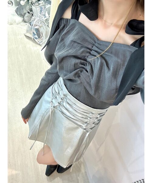 EATME（イートミー）の「シャーリングスリーブリボンブラウス（シャツ/ブラウス・レディース・アイボリー/ピンク/グレー・FREE）」の11枚目の写真