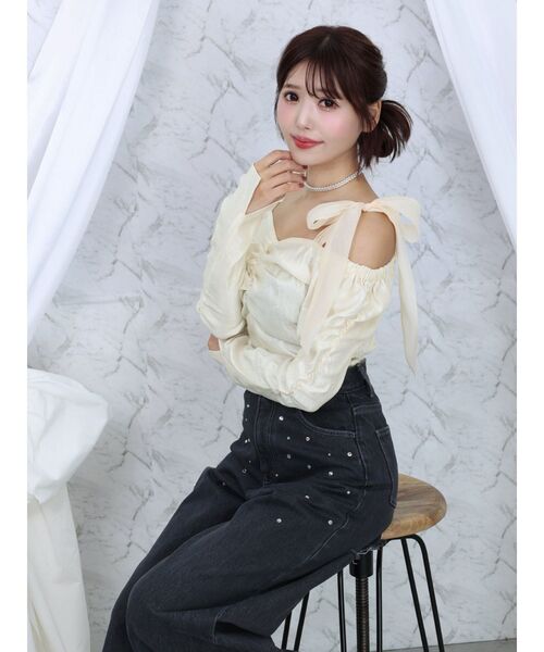 EATME（イートミー）の「シャーリングスリーブリボンブラウス（シャツ/ブラウス・レディース・アイボリー/ピンク/グレー・FREE）」の13枚目の写真