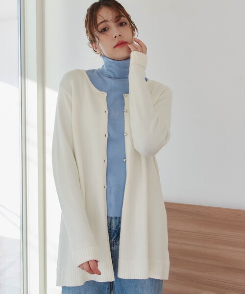 ラウンドネックミドル丈ニットカーディガン（カーディガン/ボレロ