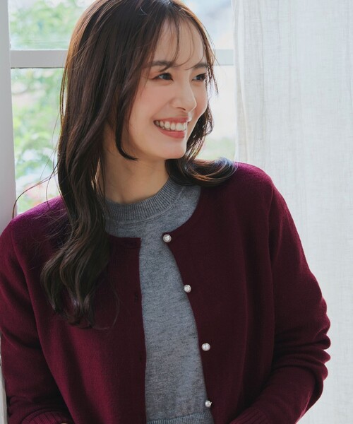 ラウンドネックミドル丈ニットカーディガン（カーディガン/ボレロ