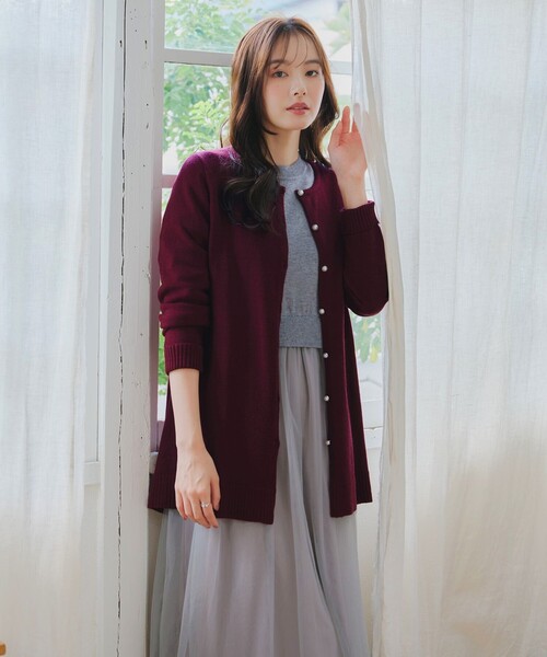 ラウンドネックミドル丈ニットカーディガン（カーディガン/ボレロ