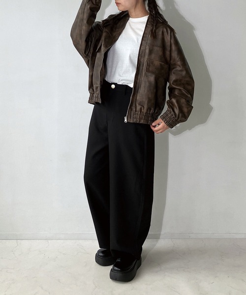 AS KNOW AS plus（アズノゥアズプラス）の「◇スラックスカーブパンツ　セットアップ可能（スラックス・レディース・ブラック/チャコールグレー/ブラウン系/グレー系・FREE）」の14枚目の写真