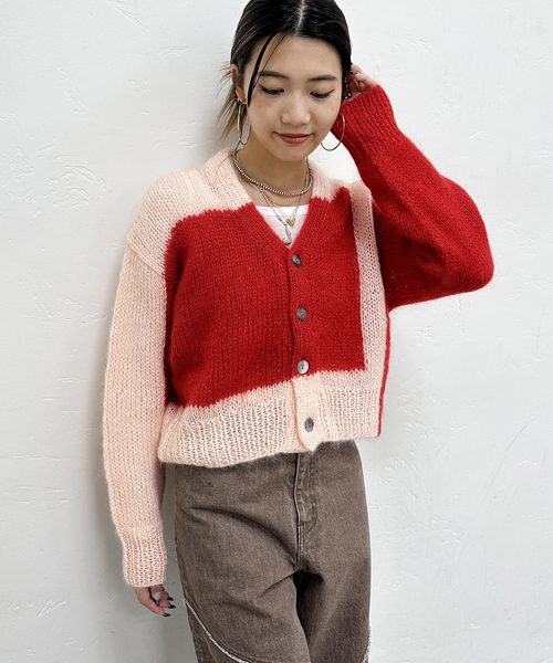 NOMA t.d.（ノーマティーディー）の「NOMA t.d. / ノーマティーディー ハンドニットモヘア混カーディガン（カーディガン/ボレロ・レディース・レッド・X-SMALL）」の4枚目の写真